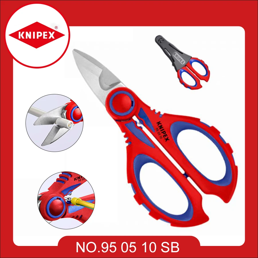 

KNIPEX 950510SB Electrician Scissors Stainless Steel Scissors for Electricians with Non-slip Handle and Ferrule Crimp Area