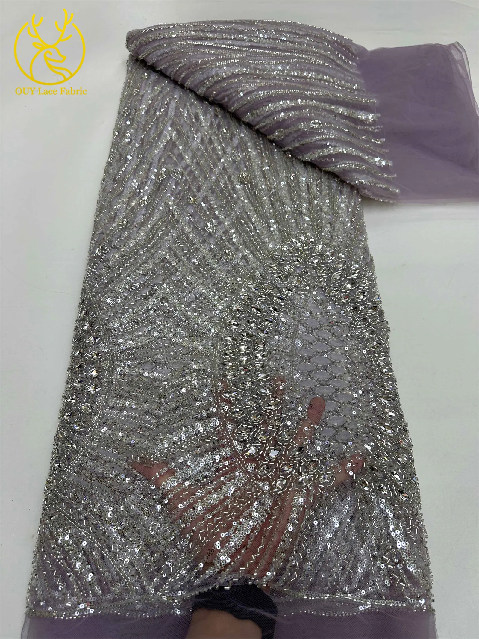 Luxuriöser afrikanischer Edelstein-Perlen-Spitzenstoff 2026 Premium nigerianischer französischer Pailletten-Mesh-Spitzenstoff für Partykleider und Brautkleider – Detail 16