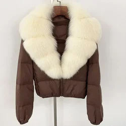 Down Coat Women Winter Real Natural Fox Fur Collar V-neck Thick Warm Duck Down Jacket Casual Short Fur Puffer Jacket Outwears