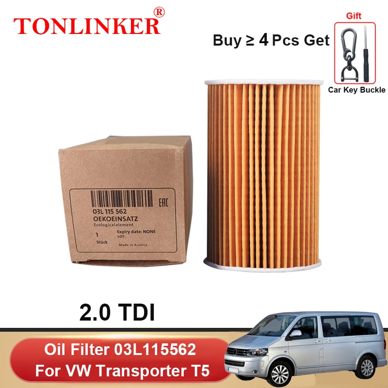 

TONLINKER Car Oil Filter 03L115562 For VW Volkswagen Transporter T5 2009 2010 2011 2012 2013 2014 2015 Diesel 2.0TDI 03L115466