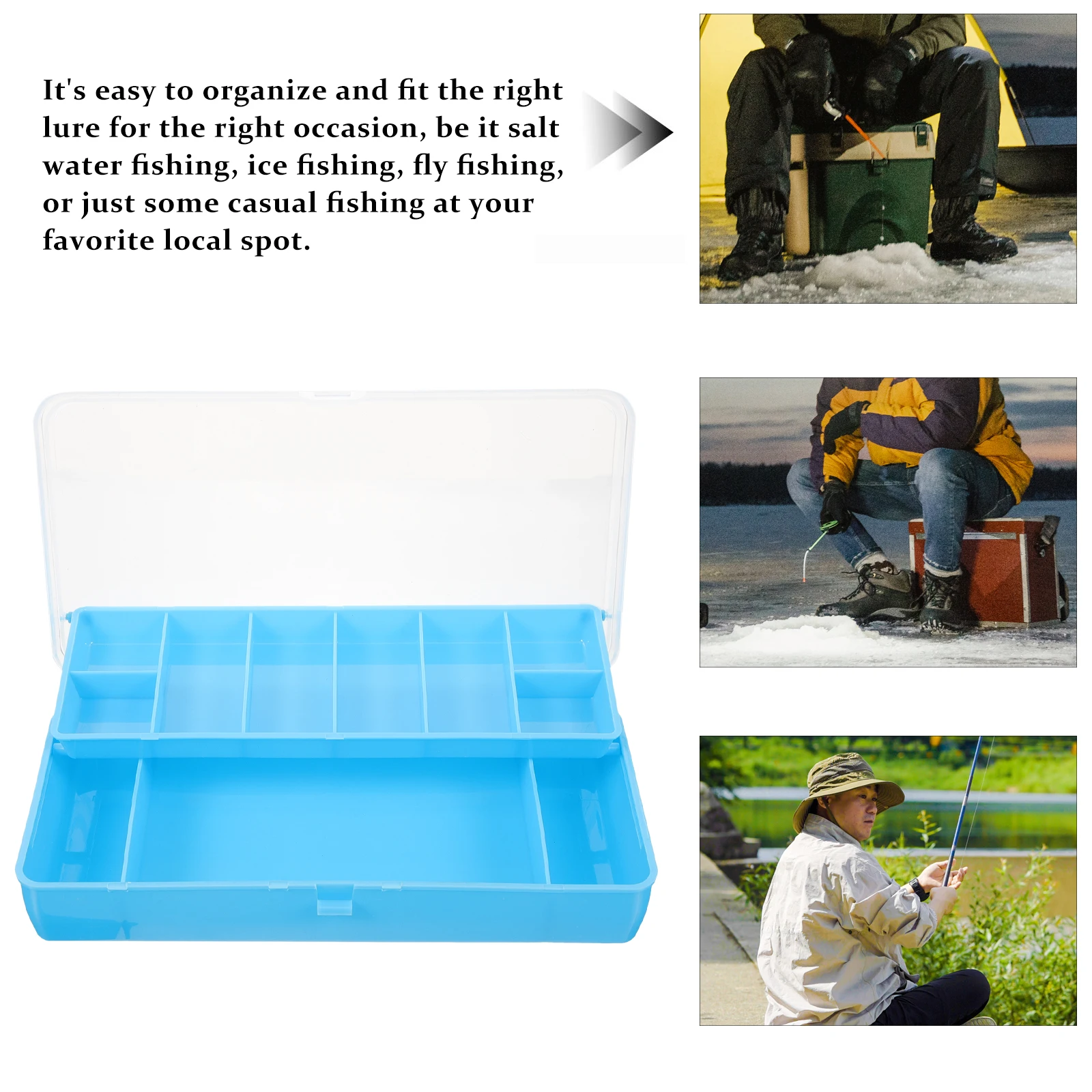 

1PCS Double Layer Transparent Bait Box White Lid Body Fishing Tackle Storage ganizer Hooks Accessories Container