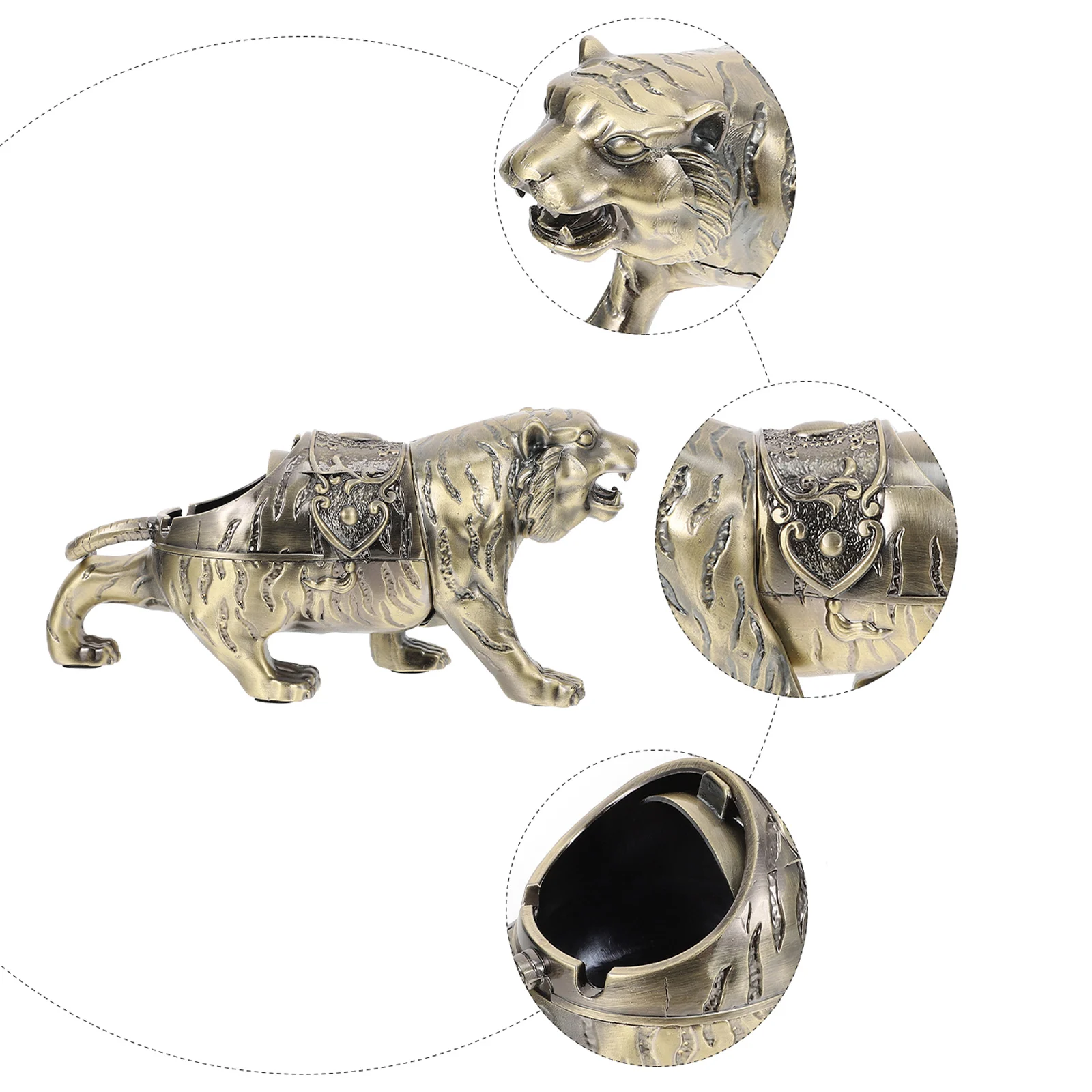 

Ashtray Decorative Cigarette Butt Container Dustproof Smoke Ash Collector Tiger Lidded Desktop Home Office Alloy Indoor