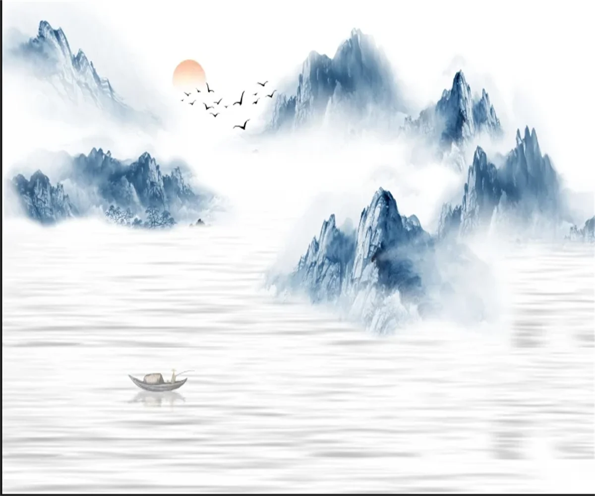 Custom size muras 3d wallpaper New Chinese style hand-painted abstract ink landscape waterfall background wall decorative murals