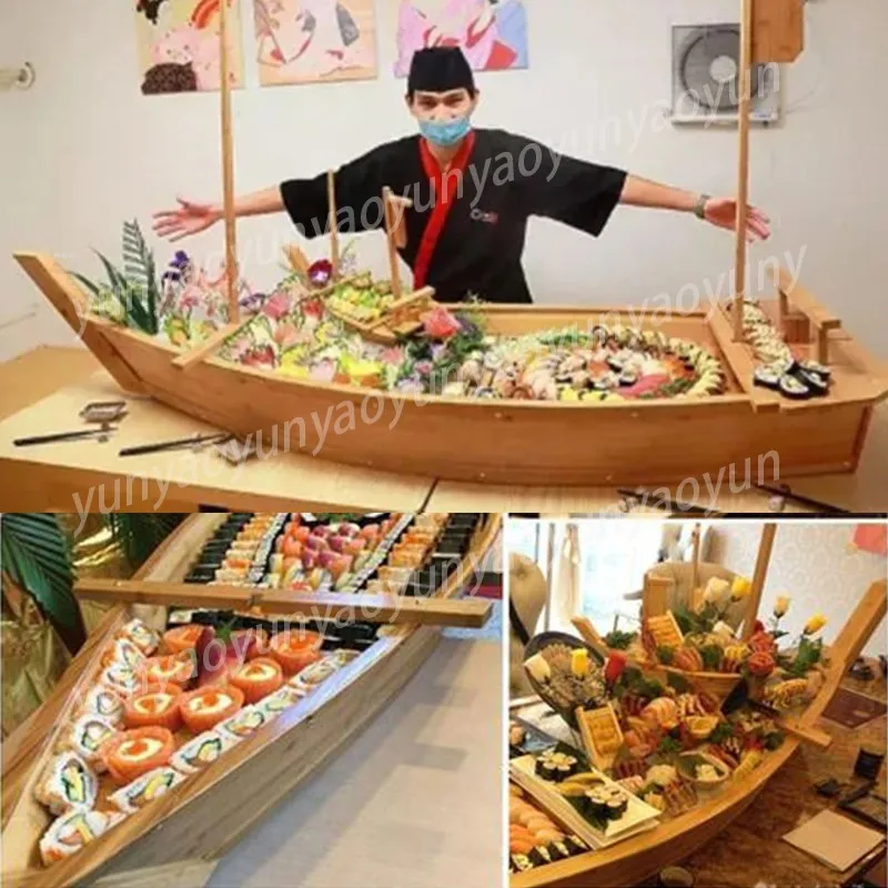 Bamboo Dragon Boat Luxury Sashimi Boat Dry Ice Buffet Seafood Platter Sushi Shengtai Sashimi Boat Management Sushi