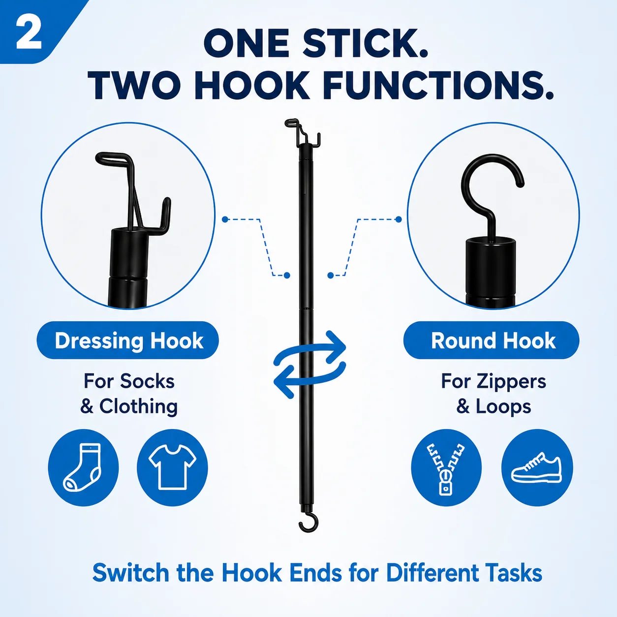 Multi-functional Socks Shoe Putting Aid Pants Helper Tool Detachable Shoe Horn Aid Stick for Mobility Disabled Patient Elderly