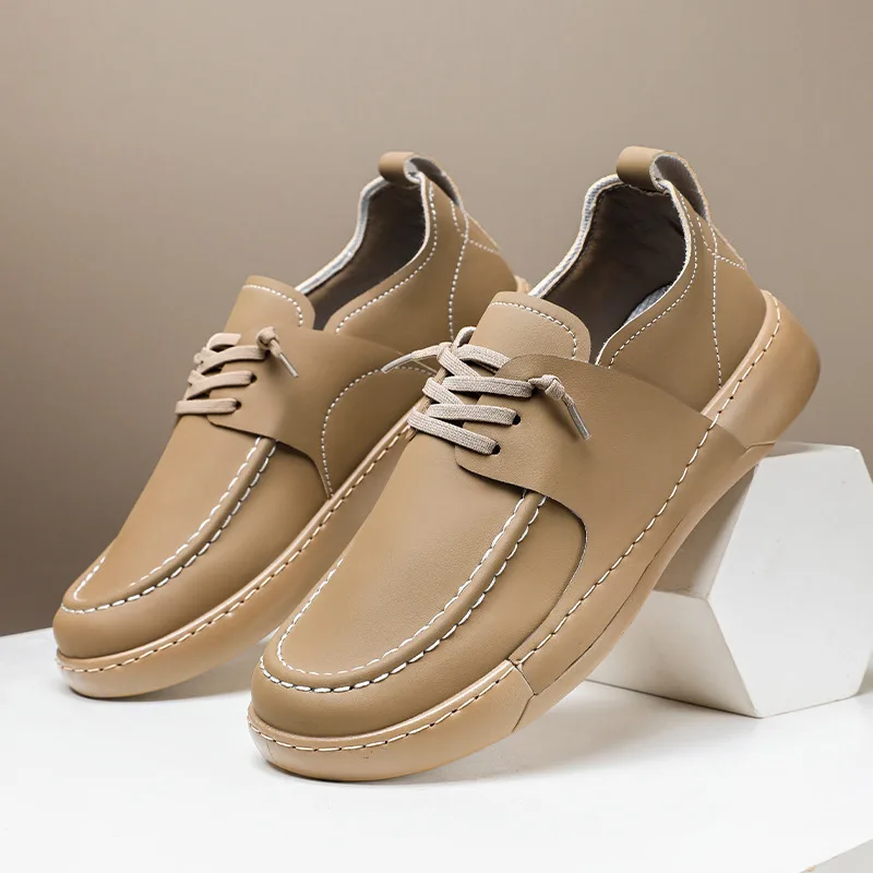 

Khaki Leather Casual Shoes for Men Original Men's Loafer Outdoor Walking Shoes Man Moccasins Soft Comfortable Male Driving Shoes