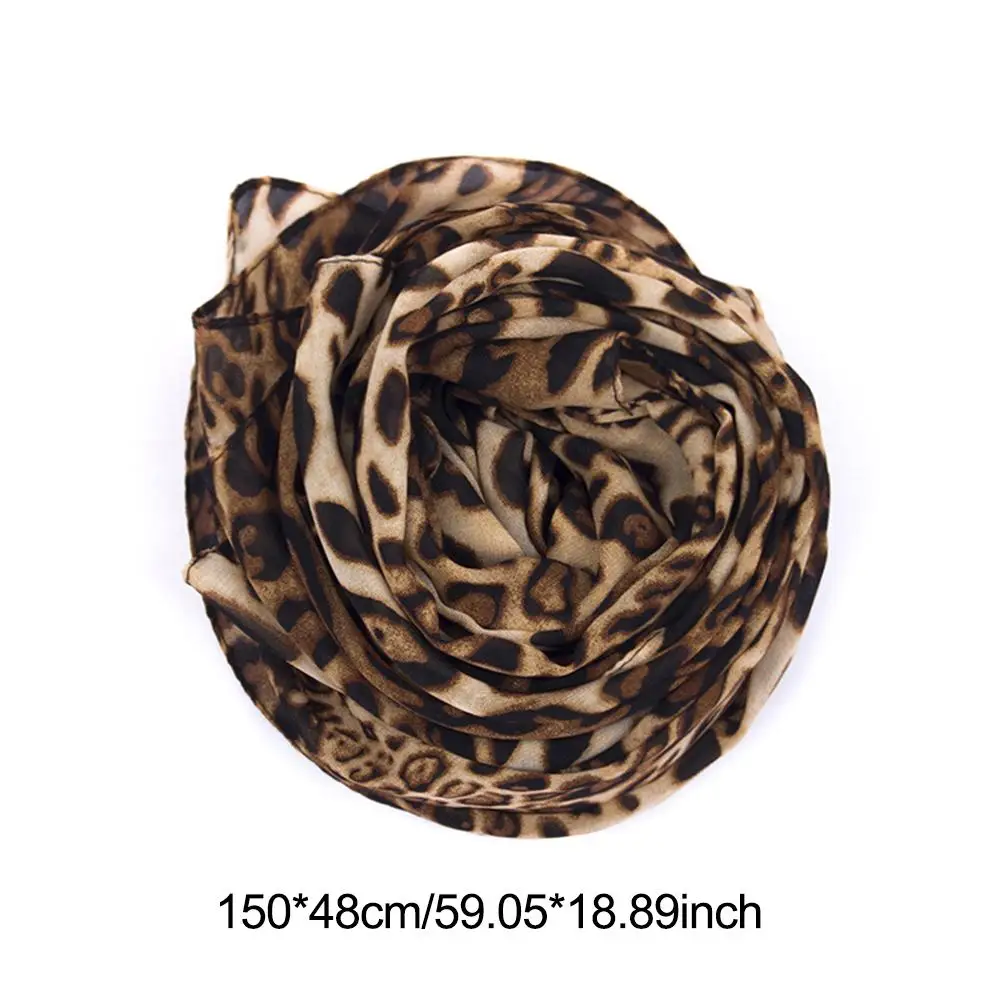 Lenço vintage com estampa leopardo para mulheres, xale macio chiffon, cachecol animal, moda, inverno