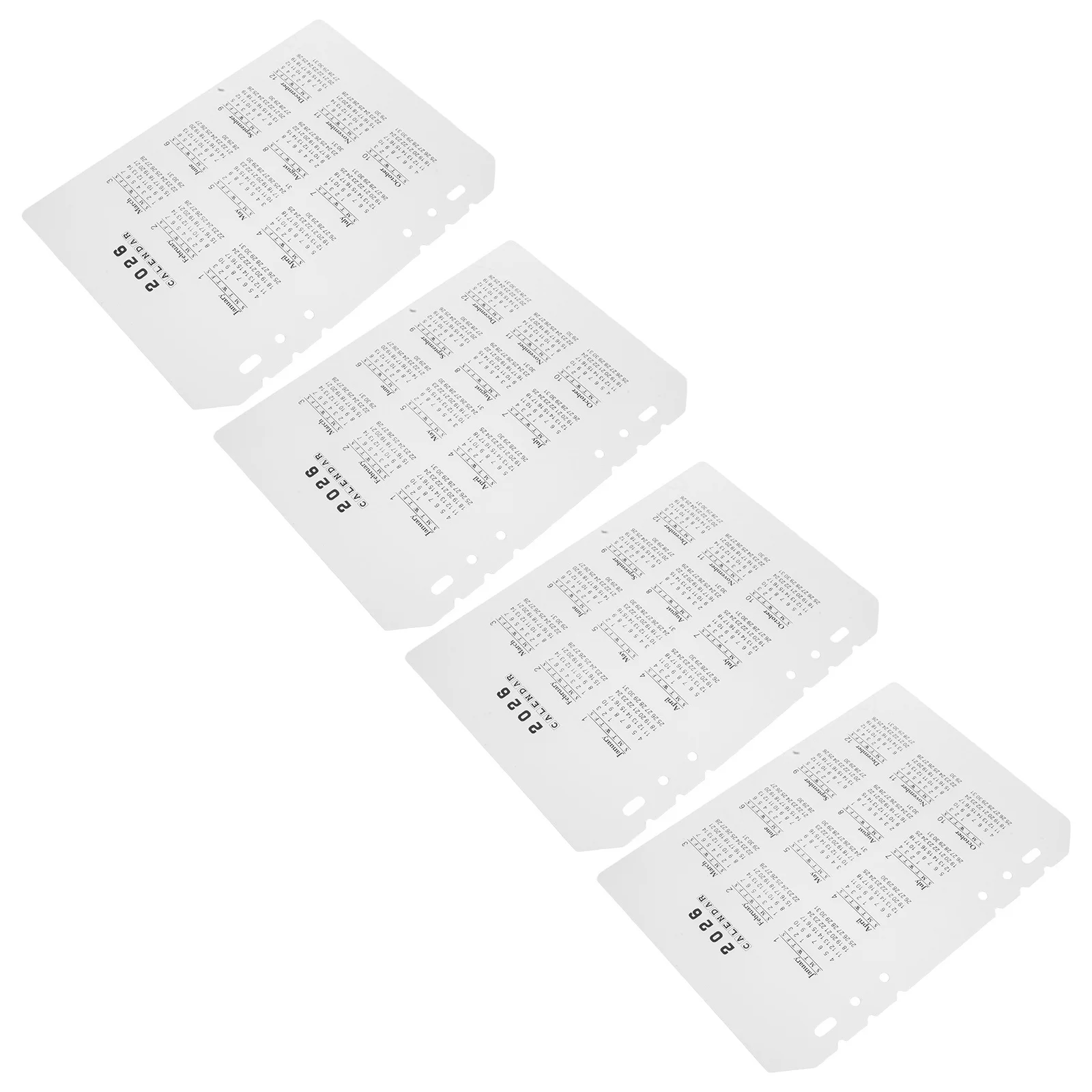 

4Pcs Frosted Plastic Calendar Dividers 6-Hole 2026 Refillable Binder Inserts DIY Notebook Planner Date Organization