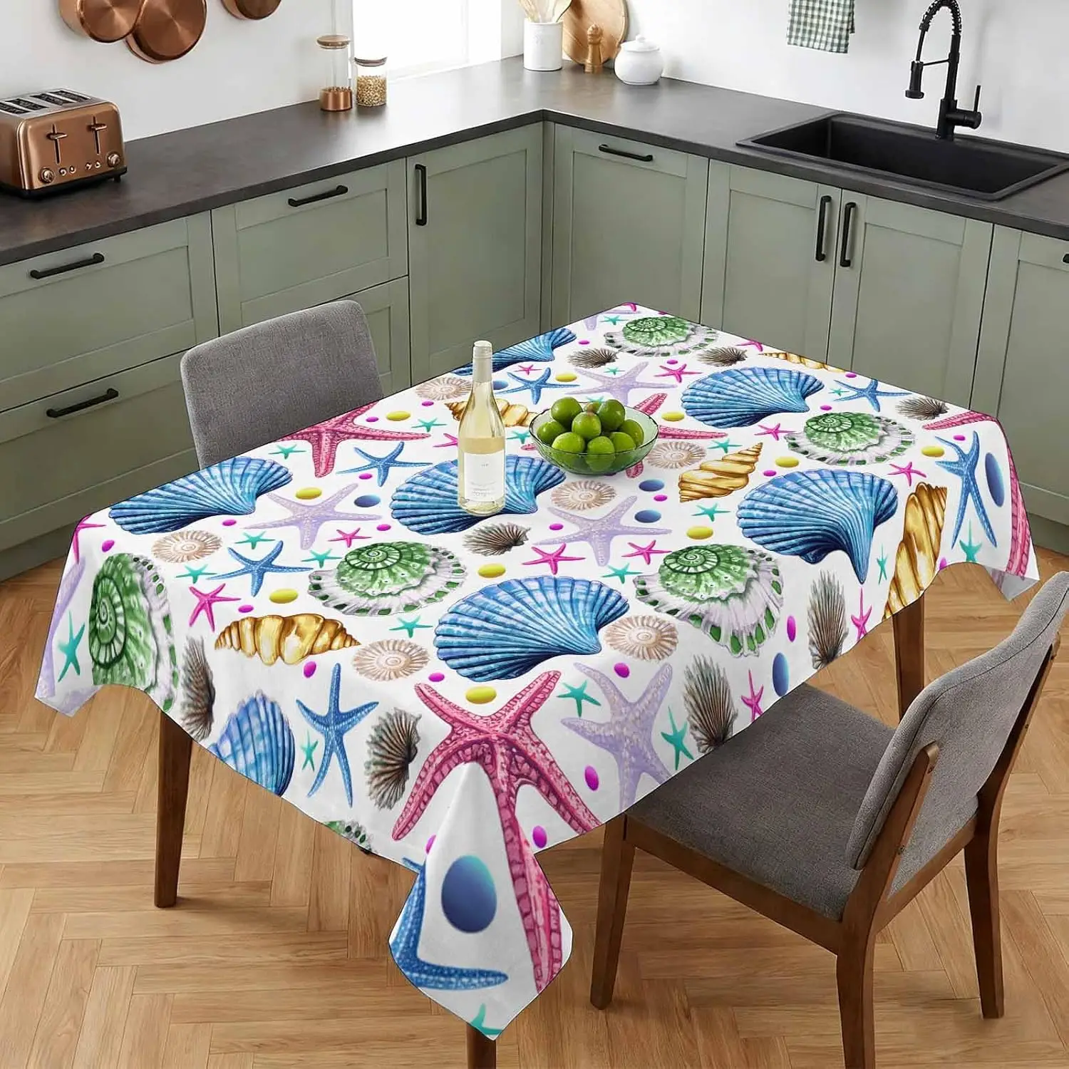 Summer Marine Life Rectangle Tablecloth for Table Decor Watercolor Ocean Shell Starfish Conch Table Cloth Holiday Party Decor