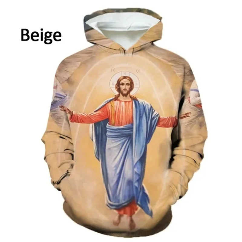 New Christian Jesus 3D Printed Hoodie Fashion Personality Christian Hooded Unisex Fun Virgin Mary Print Pullover Hoodie Apparel