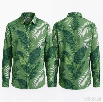 Men All Over Tropical Palm Print Long Sleeve Button Down Shirt Front & Back Leaf Botanical Graphic Lapel Casual Tops 5 Colors
