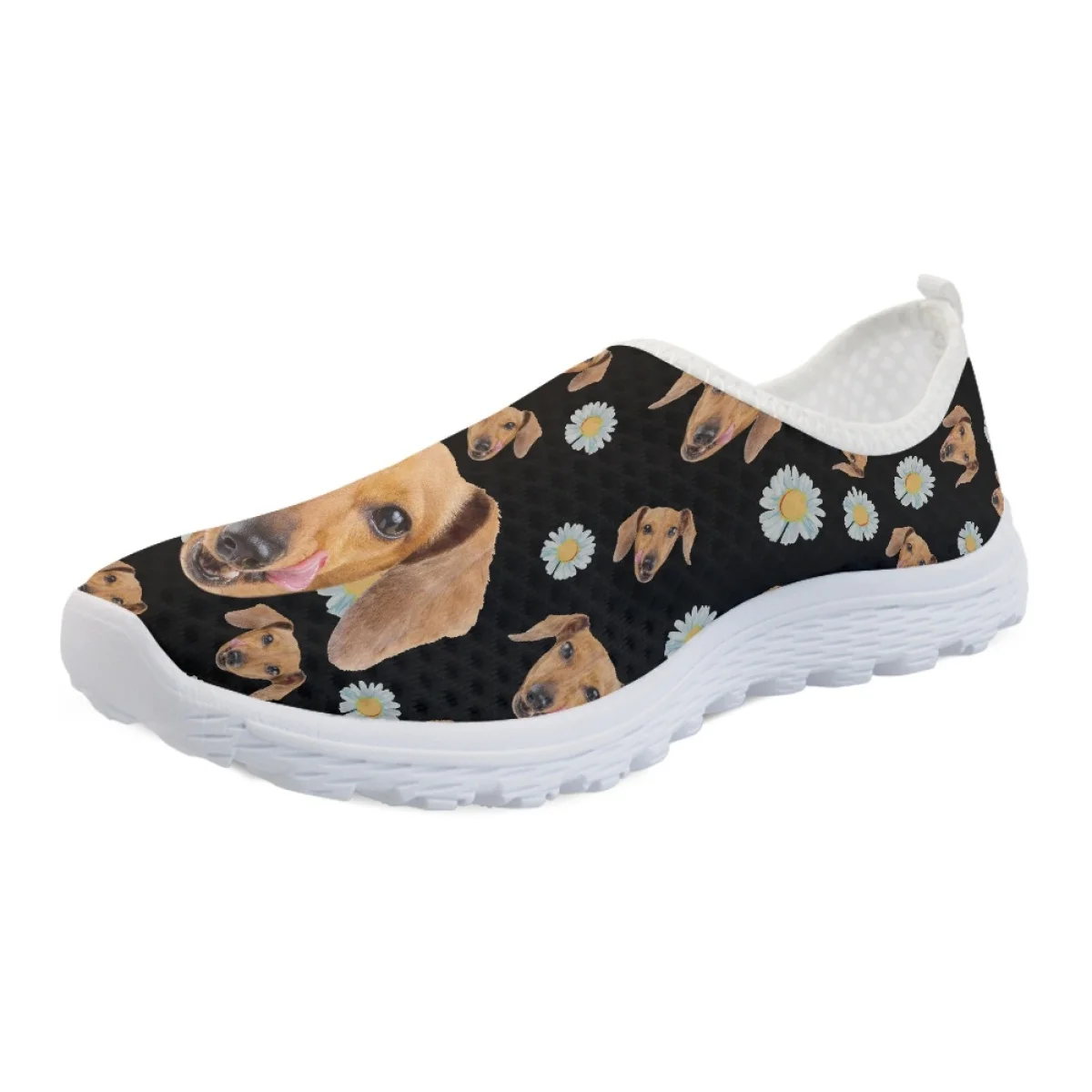 New Fashion Spring Breathable Slip-on Flat Shoes Dachshund Daisy Print Female Girls Mesh Running Sneakers Ladies Loafers Zapatos