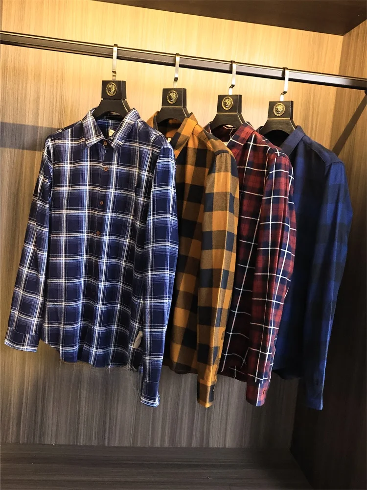 Men's Flannel Long Sleeve Shirt Fleece Brushed Plaid Breathable Vintage American Style Collared Shirt Autumn Season Loose Fit