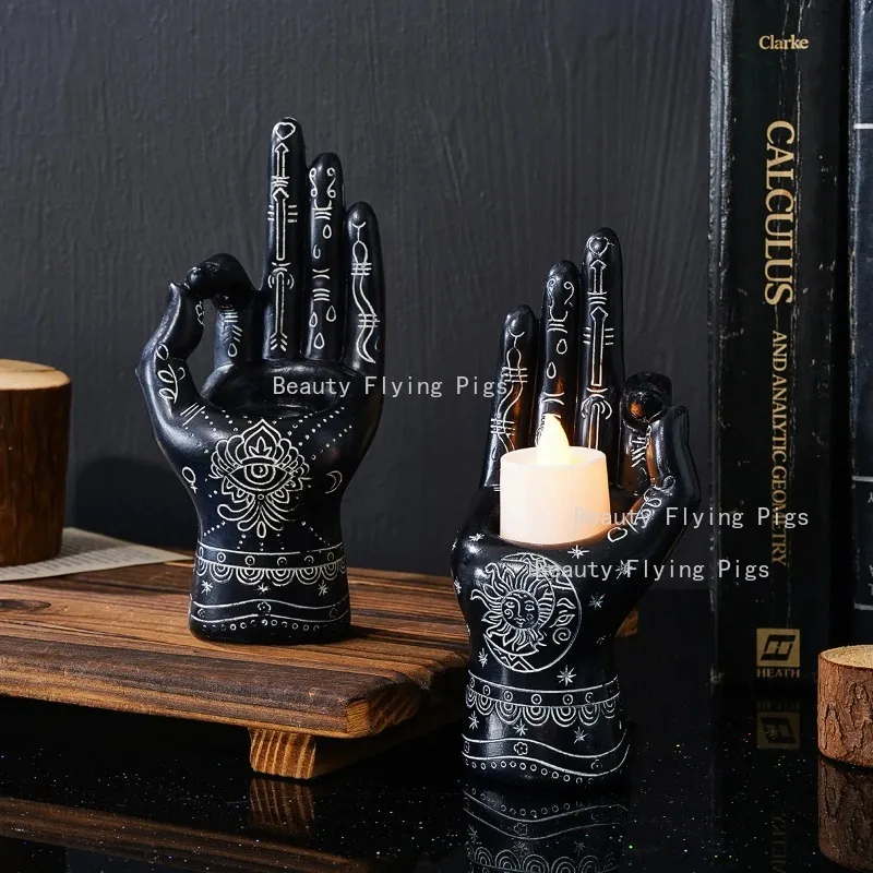 Buddha Candle Holder for Meditation and Relaxing, Hand Decor Statues, Home and Hotel Figurines, Retro Small Tealight Lights