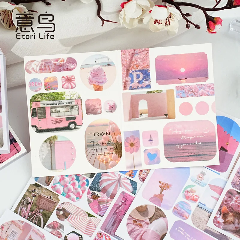 50 Sheets Crossroads Series Sticker Book Fresh Oil Painting Art Style Decorative Stickers for Scrapbook Journal DIY Craft