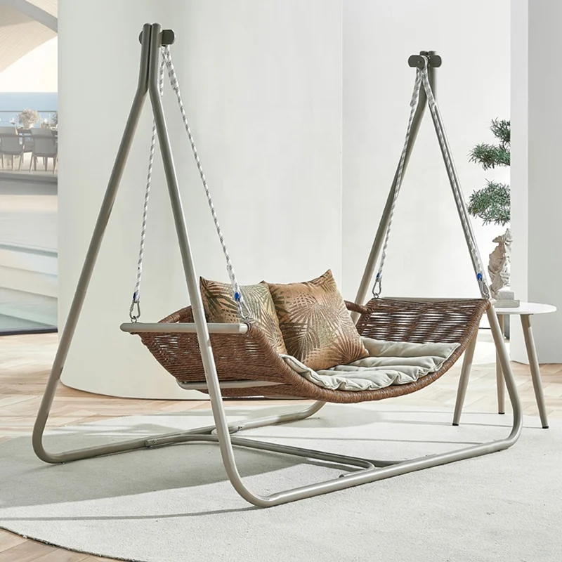 

Long Ang Best-Selling Outdoor Aluminum Frame Furniture Courtyard Double Hanging Chair Swing Set With Cushion