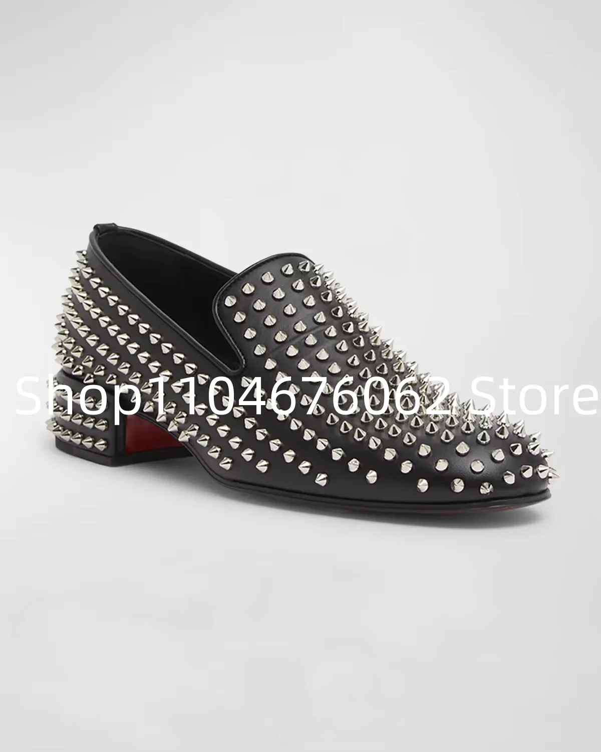 

Весна 2025, новинка, мужская кожаная обувь с квадратным носком, толстый и заклепками, мужская офисная обувь для вечеринок, большой размер, повседневная модельная обувь