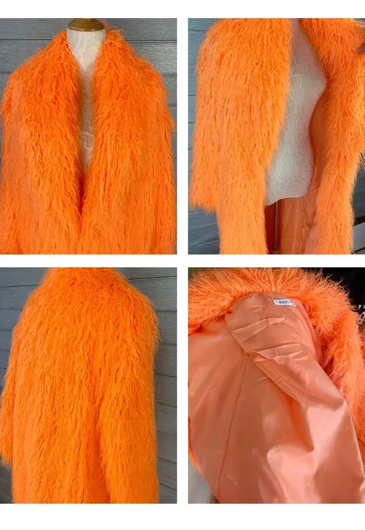 Fashion Super Long Faux Sheep Fur Trench Coat for Women Solid Lapel Fluffy Faux Fur Jackets Women 2024 Winter Clothes Outwear