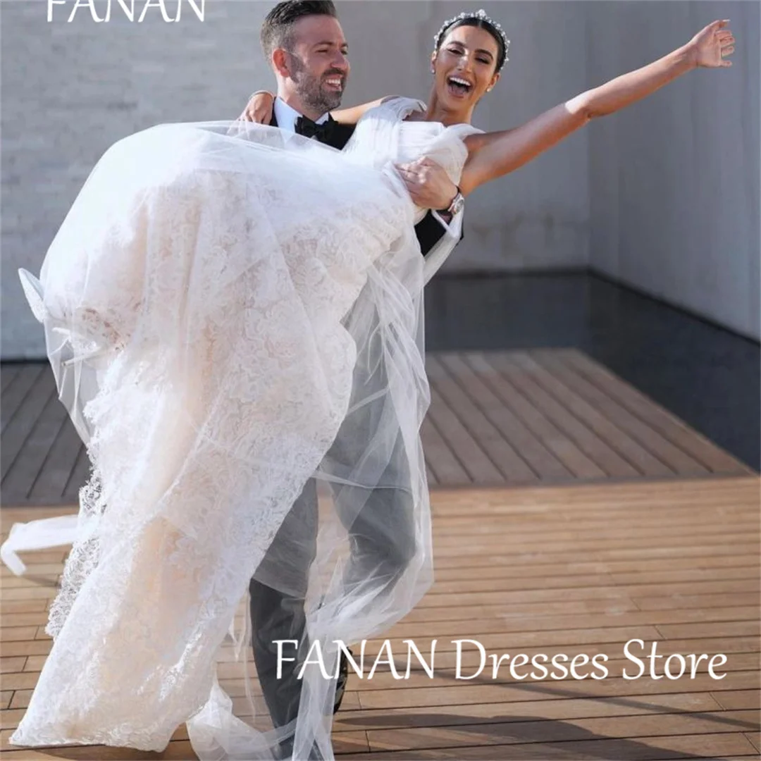 FANAN Korea A-Line One-Shoulder Lace Wedding Dresses 웨딩드레스 Ivory Customized Elegant Tulle Custom Made Bride Gowns Plus Size