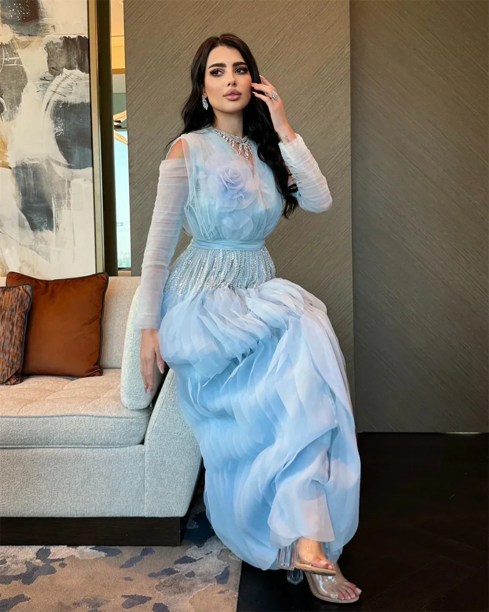 Customized Formal Dress Saudi Arabia Dearin V-neck A-line Floor Length Skirts Tulle Draped Bespoke Occasion Dresses Prom Evening