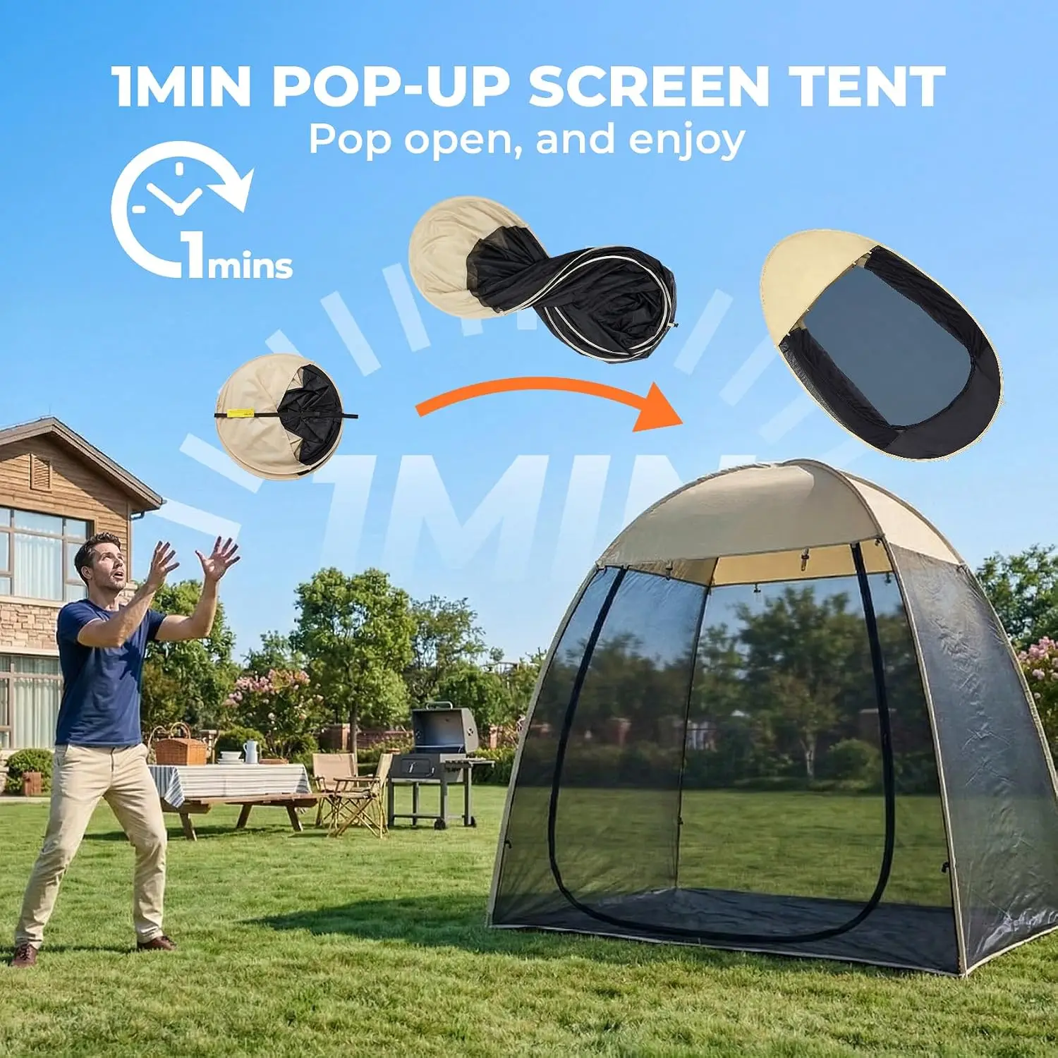 ® Pop Up Screen House Tent, 7'x4' Instant Camping Screen Room, Screen Gazebo Canopy for Patios/Deck/Backyard, Portable Mesh Tent