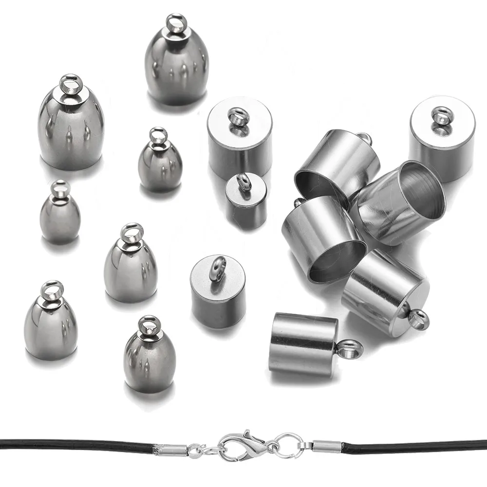 20pcs Tube End Caps Stainless Steel Cord Caps Terminators Cord Finding for DIY Leather Cord Bracelets Necklace Jewelry Making
