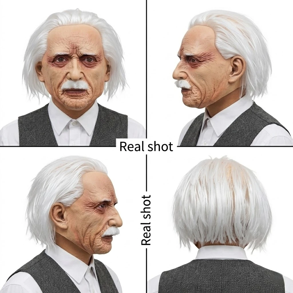 Realistic Old Man Mask With White Hair And Beard Grandpa Face Cover Halloween Cosplay Funny Party Masquerade Accessory Adults