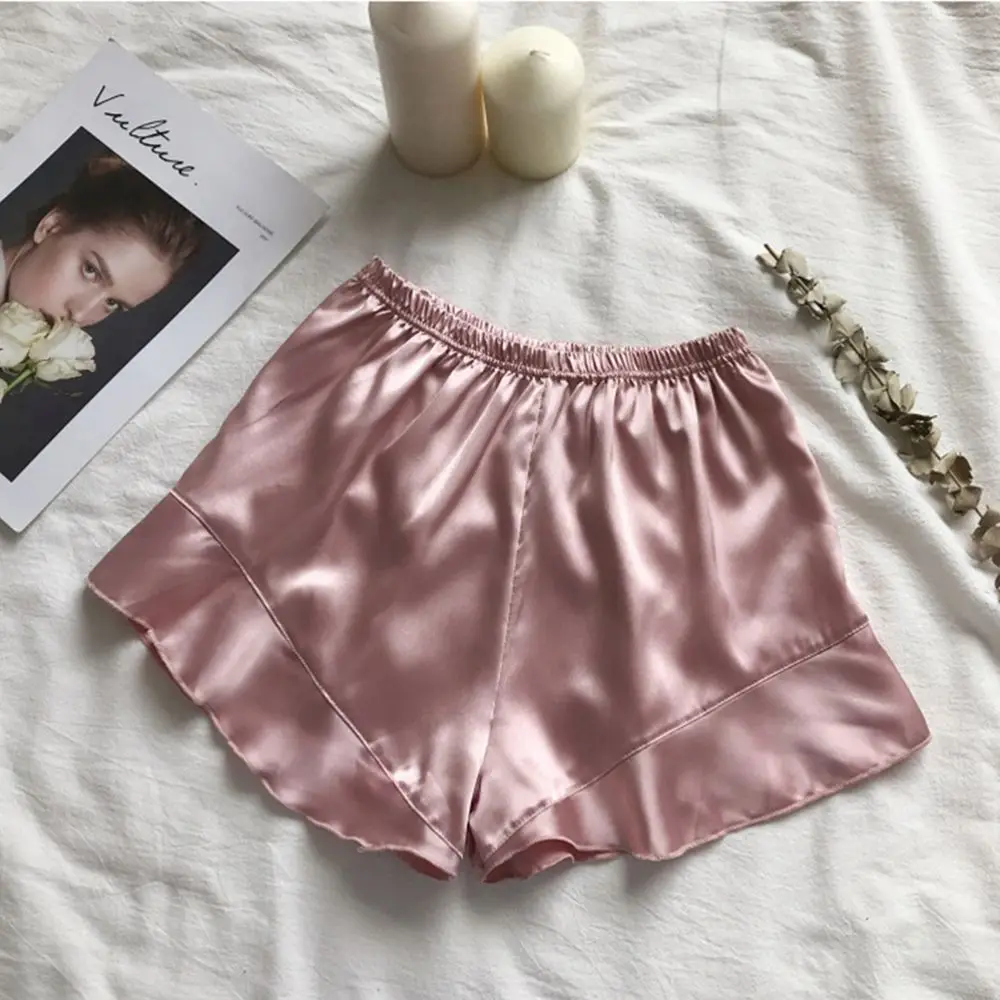 

Women Silk Matte Safety Pants Ruffle Anti Emptied Shorts