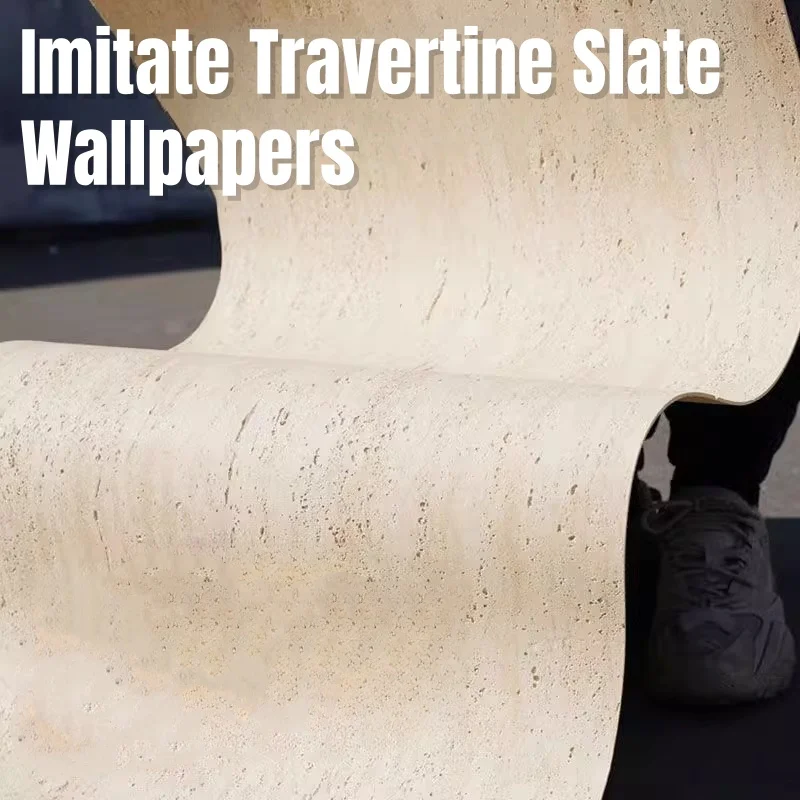 

Faux Travertine Self-Adhesive Wallpaper for Bedroom Kitchen Quick Installation Stone Slate Pattern Waterproof Wall Sticker Decor