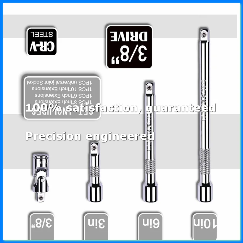 4 Piece 3/8 Inch Drive Extension Bar Set, 3/8 Inch Drive Socket Extension Set Includes 3, 6, and 10 Inch Extensions-A28R