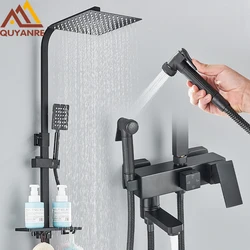 Étagère de produits pour centre commercial HOShower, douche à effet pluie, bidet à eau chaude et froide, chrome noir, 3/4 voies