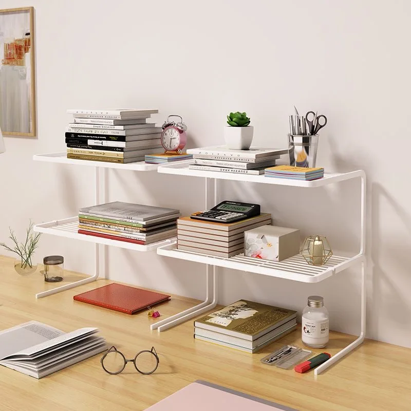 2/3 Layer Wrought Iron Bookshelf Laptop Stand Desktop Storage Supplies Stationery Holder Office School Supplies