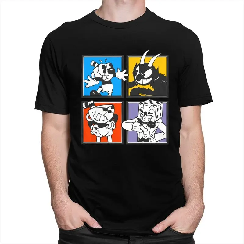 Custom Cuphead Characters Tshirts for Men Short Sleeve Casual T Shirt Cartoon Game T-shirts Loose Fit 100% Cotton Tees Gift