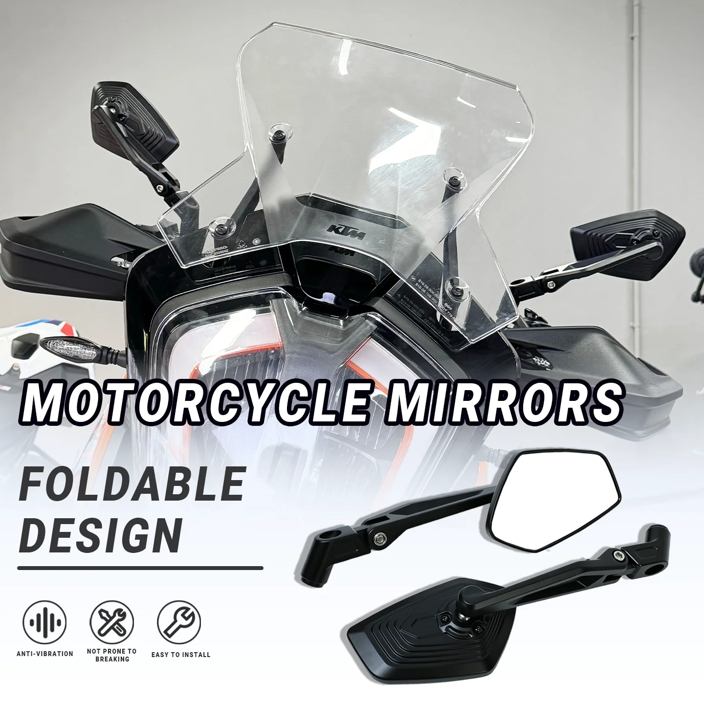 Universal Foldable Motorcycle Rearview Mirrors Multi-angle Adjustable for Honda Kawasaki BMW Ducati Naked Bikes Adventure Retro