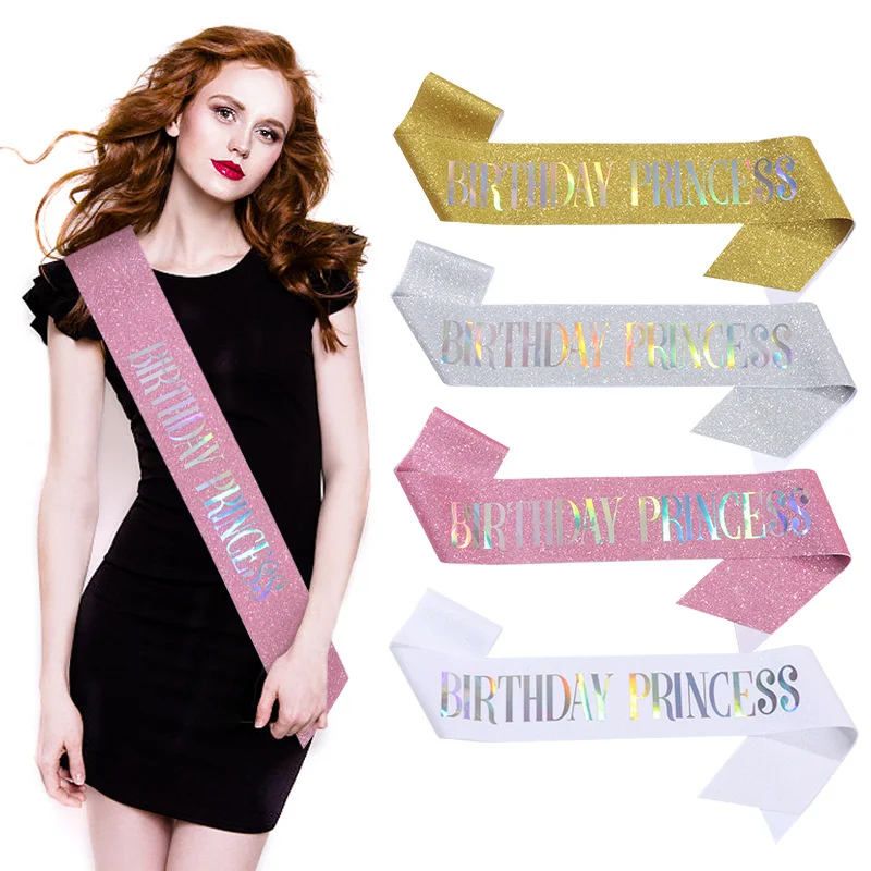 

160x90cm 4 Glitter ribbon Reflective alphabet birthday princess Ribbon personalized Princess birthday costume accessories