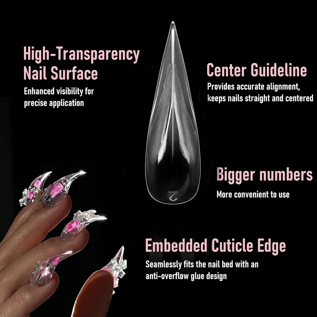 Nagel-Dualformen für Poly-Gel-Verlängerung, 3D-Klauen-Nagelform, Katzenklauen-Hawk-Curve, wiederverwendbare, vollflächige Nagelform, 140 Stück, 14 – Detail 3