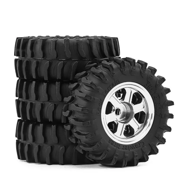 ABJA-RC Car 0.7 Inch Wheel Hub Beadlock Wheel Tire Set 4Pcs For 1/30 SCX30 Ascent-32 RC Car Upgrade Accessories