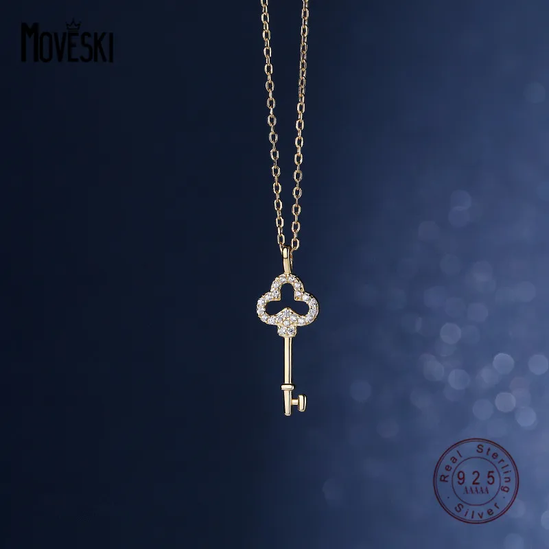 

MOVESKI 925 Sterling Silver French Exquisite Shiny Pavé Zircon Key Necklace Women Luxury High Quality Jewelry