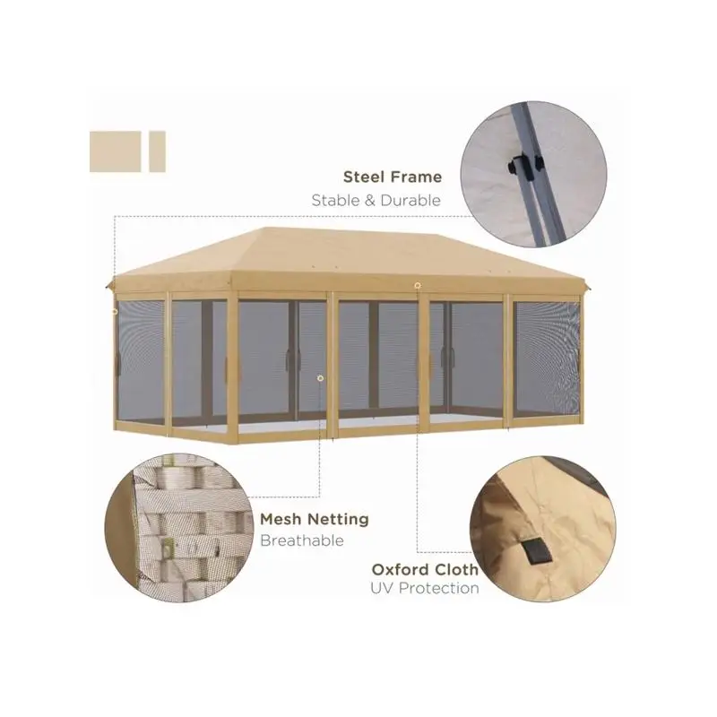 

Всплывающая палатка с навесом 10 x 20 футов и сеткой, бежевое укрытие для вечеринок на открытом воздухе
