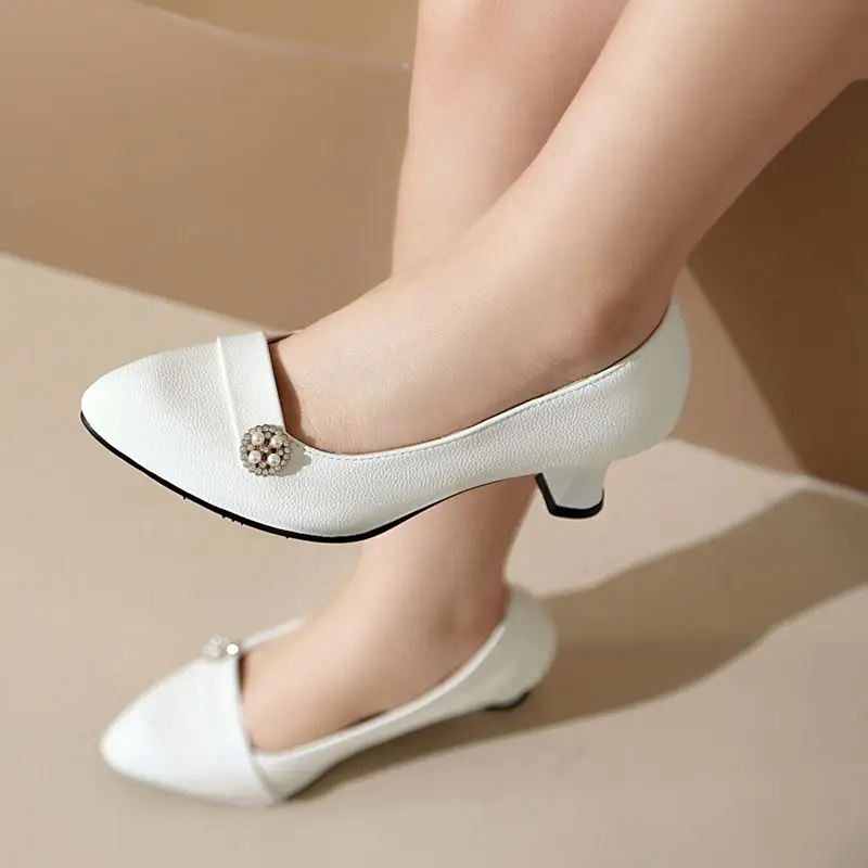 ASILETO Brand Office Ladies Pumps Pointed Toe Small Heels 5.5cm Slip On Shallow Plus Size 48 49 50 Women Daily Shoes