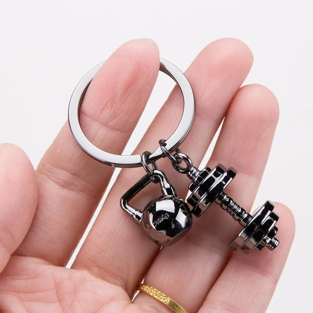 Creative Dumbbell Charm Keychain With Weight Plate Zinc Alloy Kettlebell Fitness Trainer Key Ring Pendant For Fitness Lovers