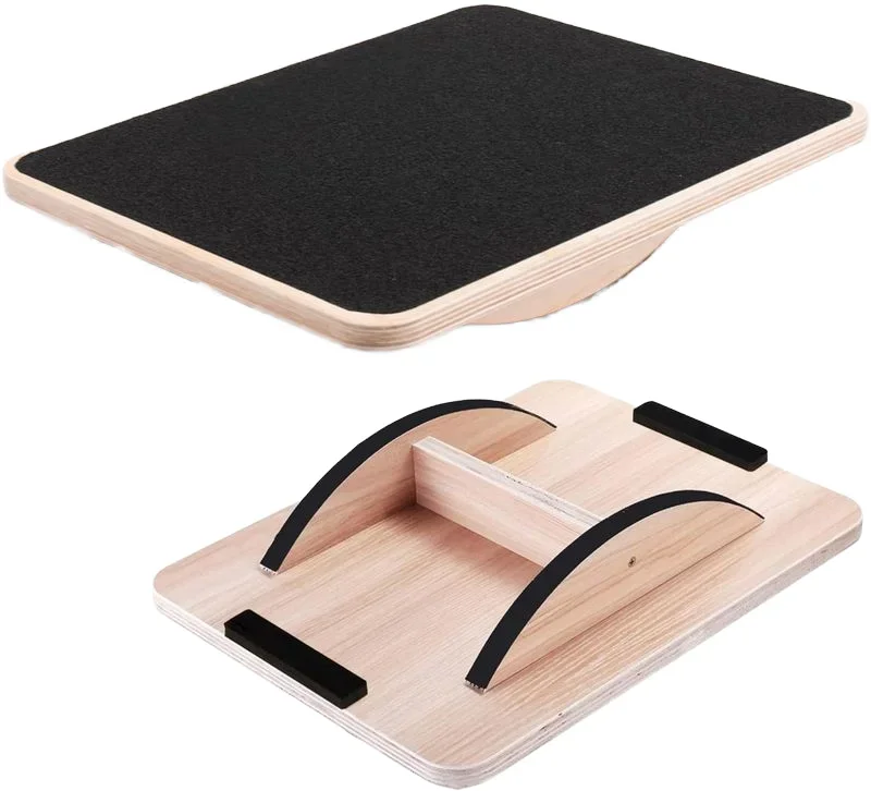 Professional Anti Slip Core Strength Training Wobble Rocker Board Wood Balancing Board for Standing Desk