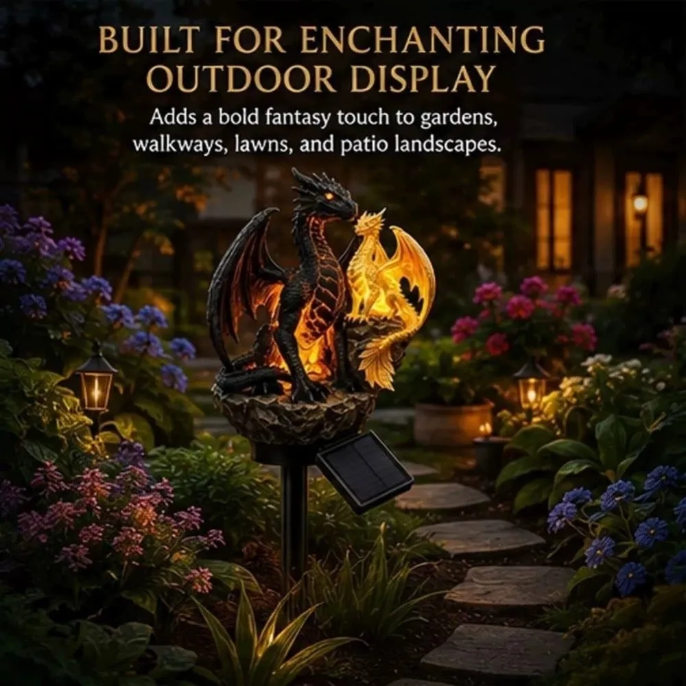 Soft Warm Glow Dragon Solar Garden Light Medieval Fantasy Dragon Statue Solar Dragon Stake Light Gothic Shape Animal