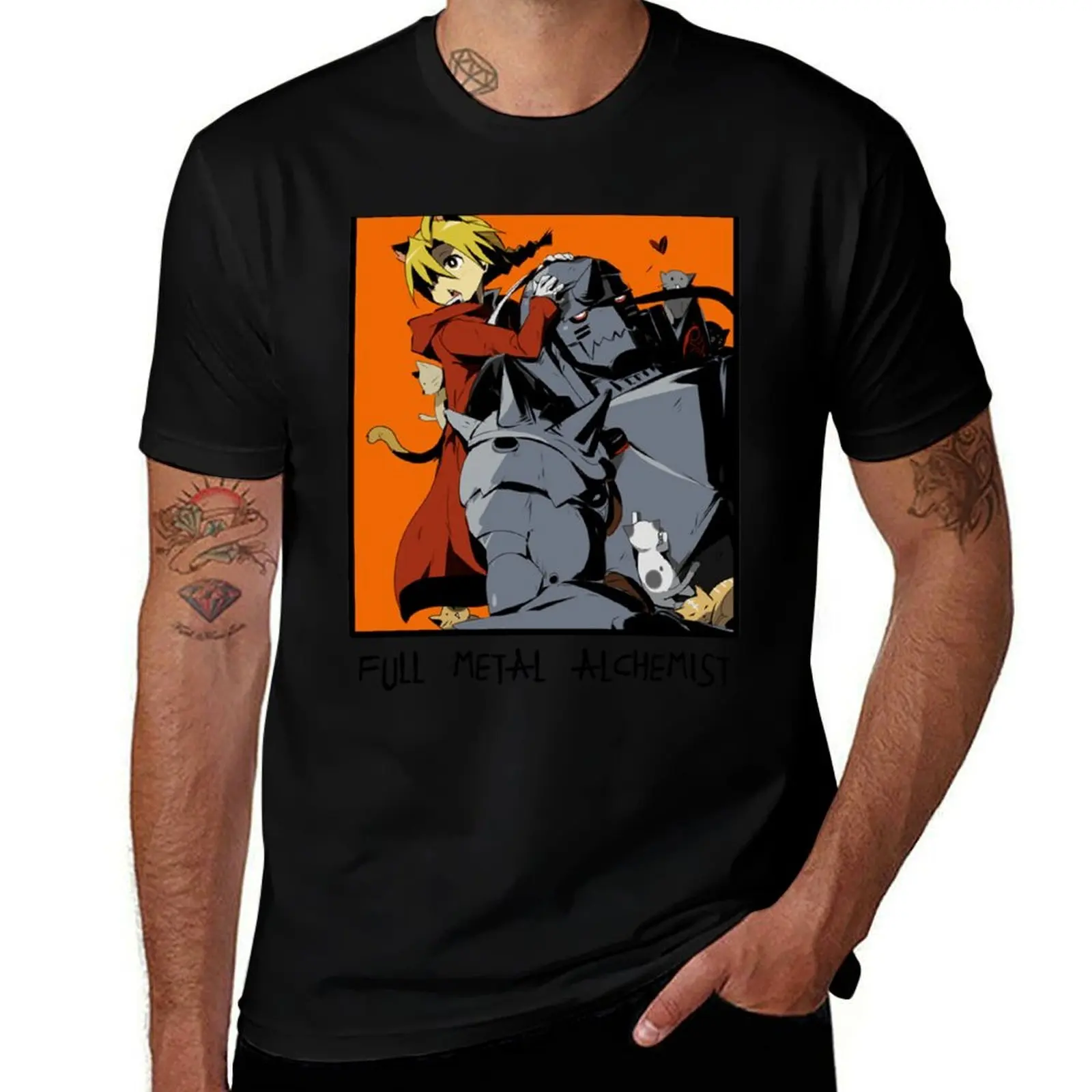 Full Metal Alchemist - Edward, Alphonse & Cats T-Shirt Basic Solid Tee for Daily Use T-Shirt