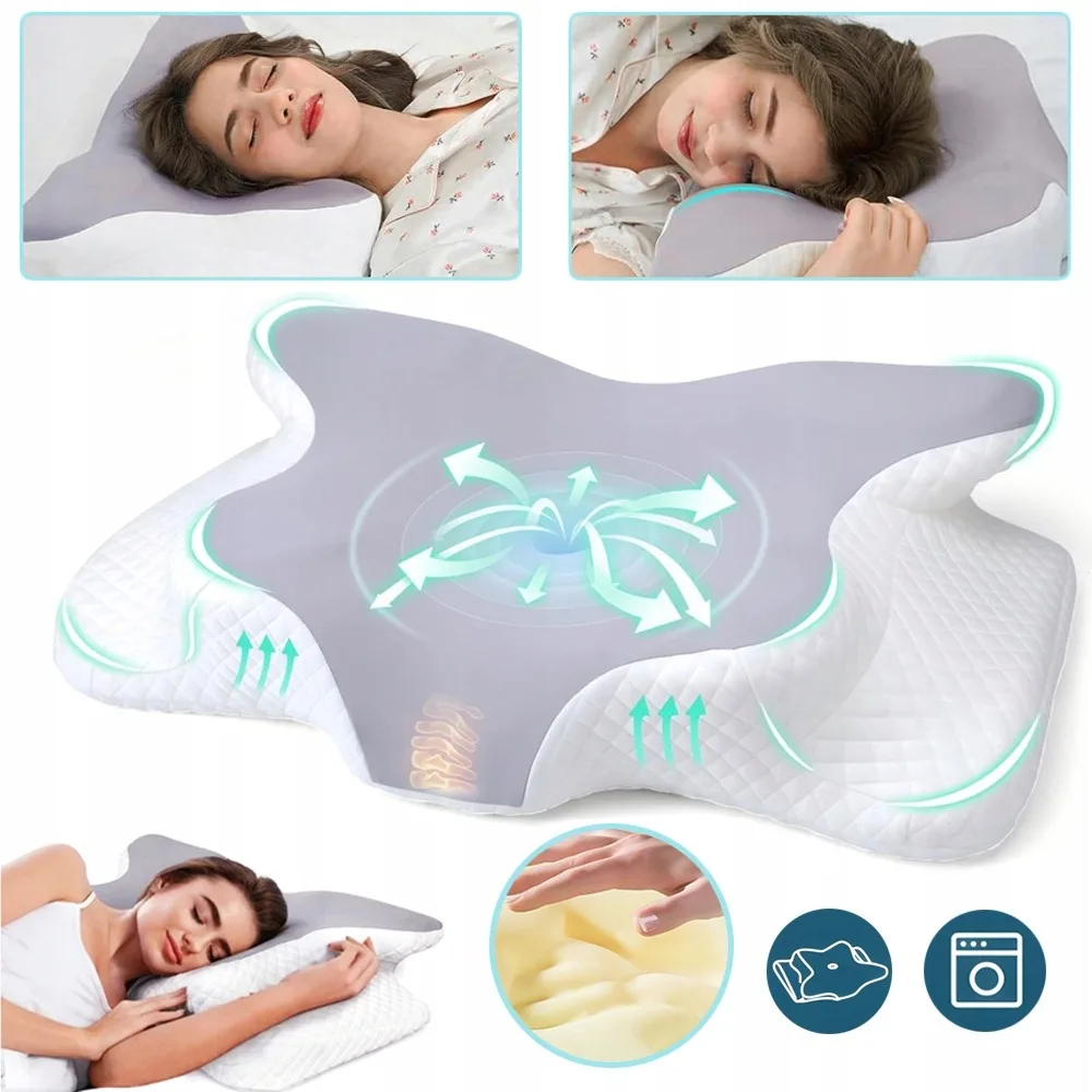 Cuscino Cervicale, Cuscino Ergonomico per Dormire di Lato, Cuscino Sagomato per il Supporto del Collo, per Dormire su Schiena o Addome