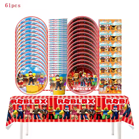 Hot Roblox Birthday Party Decor Set Game Balloons Disposable Tableware Tablecloth Cup Kids Boy Party Supplies Baby Shower Gifts