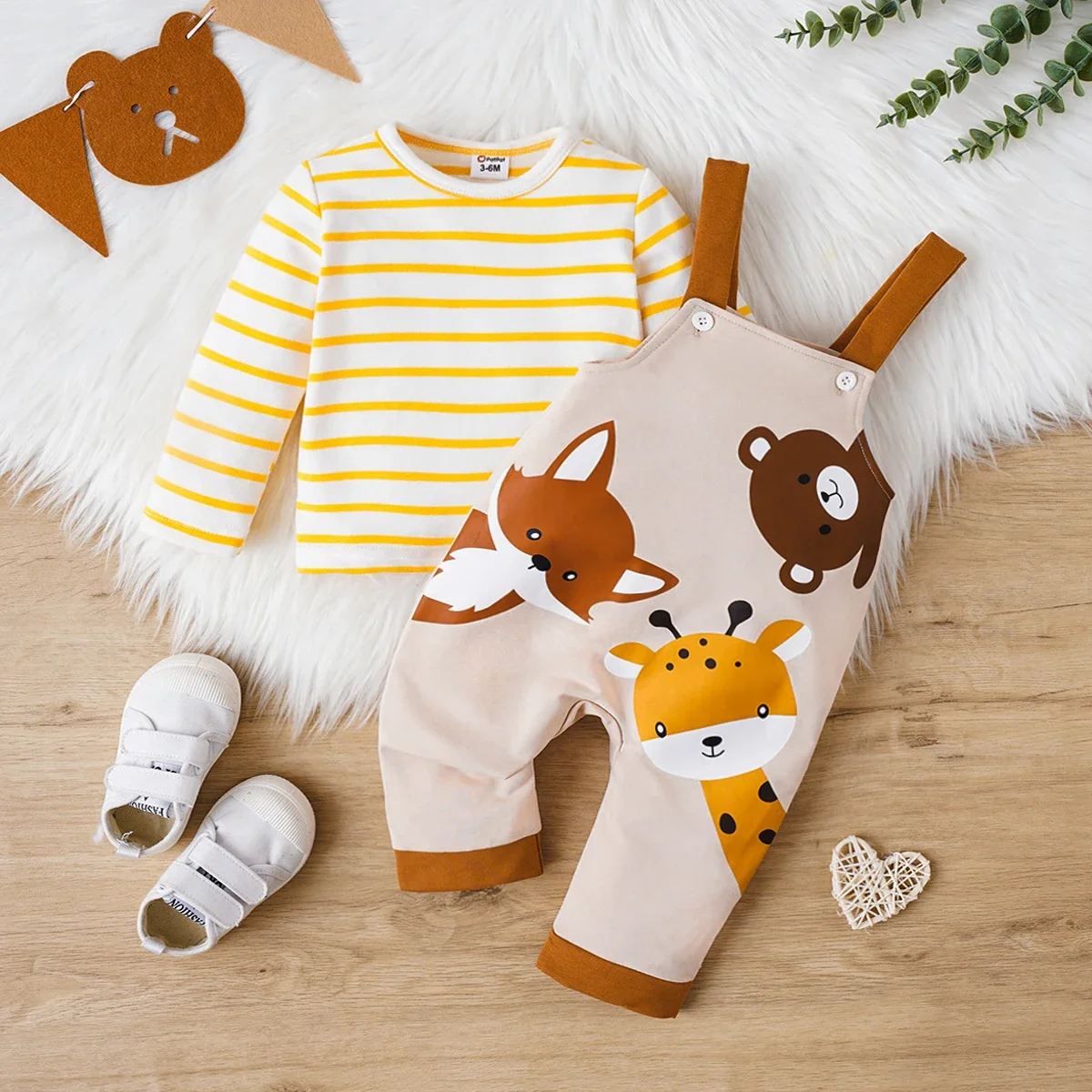 PatPat 2pcs Baby Girl/Boy Animal Pattern Long Sleeve Set Perfect for Outings and Daily Wear Basic Style Comfortable