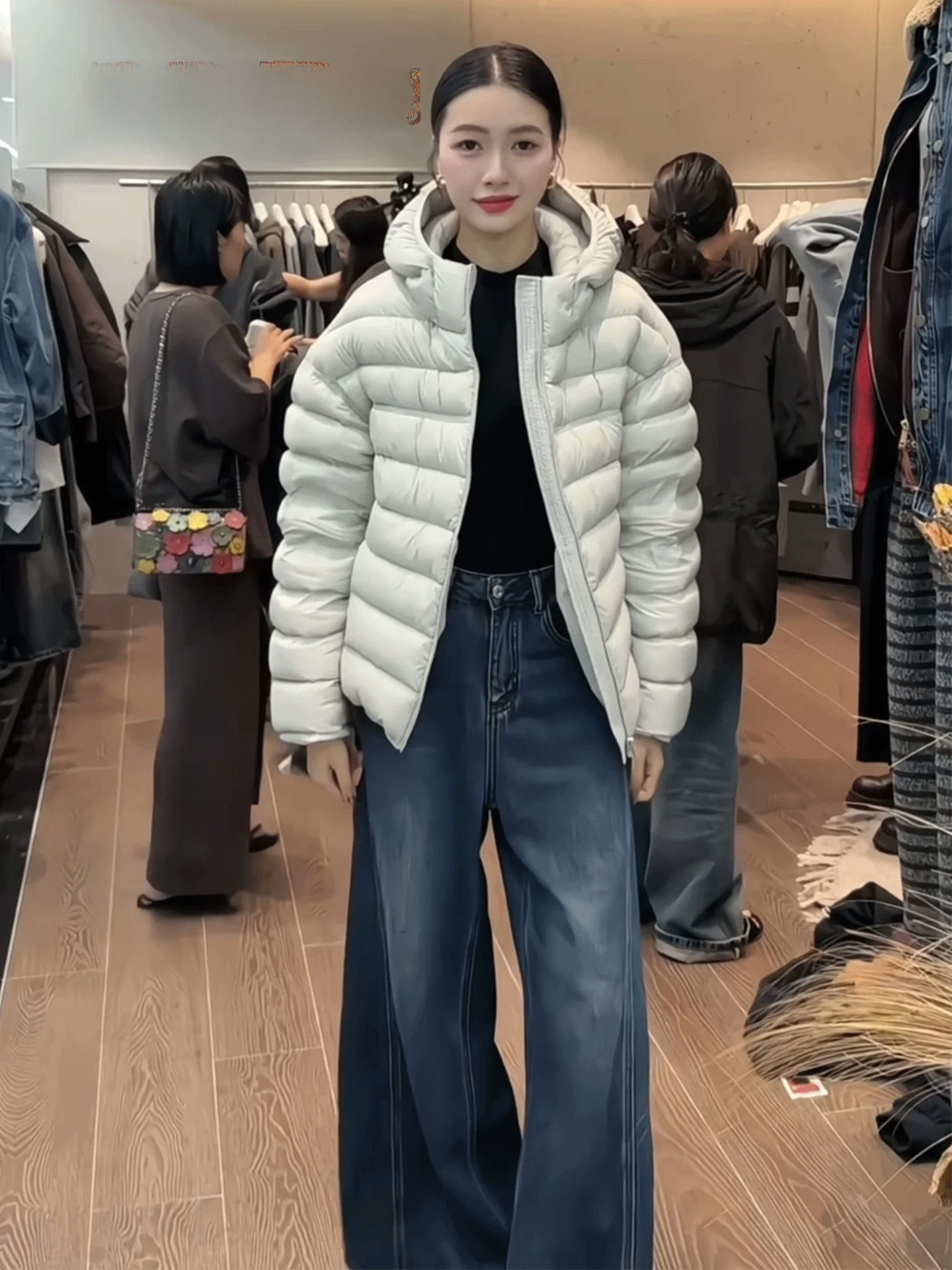 

Lightweight Padded Jacket Women's Winter New Fashion White Duck down Warm Coat Thin Hooded Korean Style Long Sleeve High Waist