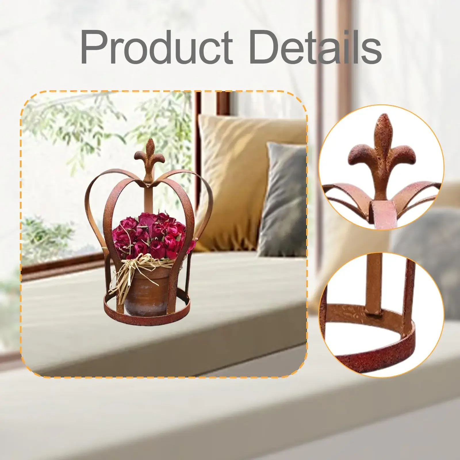 Outdoor Decorative Garden Trellis Iron Support Vintage Crown Lattice for Climbing Plants and Yard Accessories