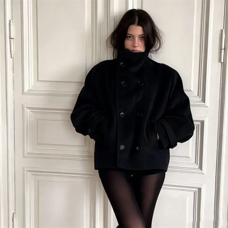 Guobioziy Women's Coat 2026 Fall/Winter New Arrival Solid Color Long Sleeve Simple Loose French Romantic Wool Parka Elegant